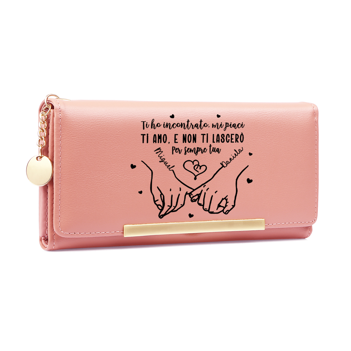 Portafoglio da donna personalizzato con messaggio d’amore, portamonete promessa del mignolo