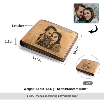 Portafoglio da uomo in pelle personalizzato con foto incisa – portafoglio a doppia facciata per coppie