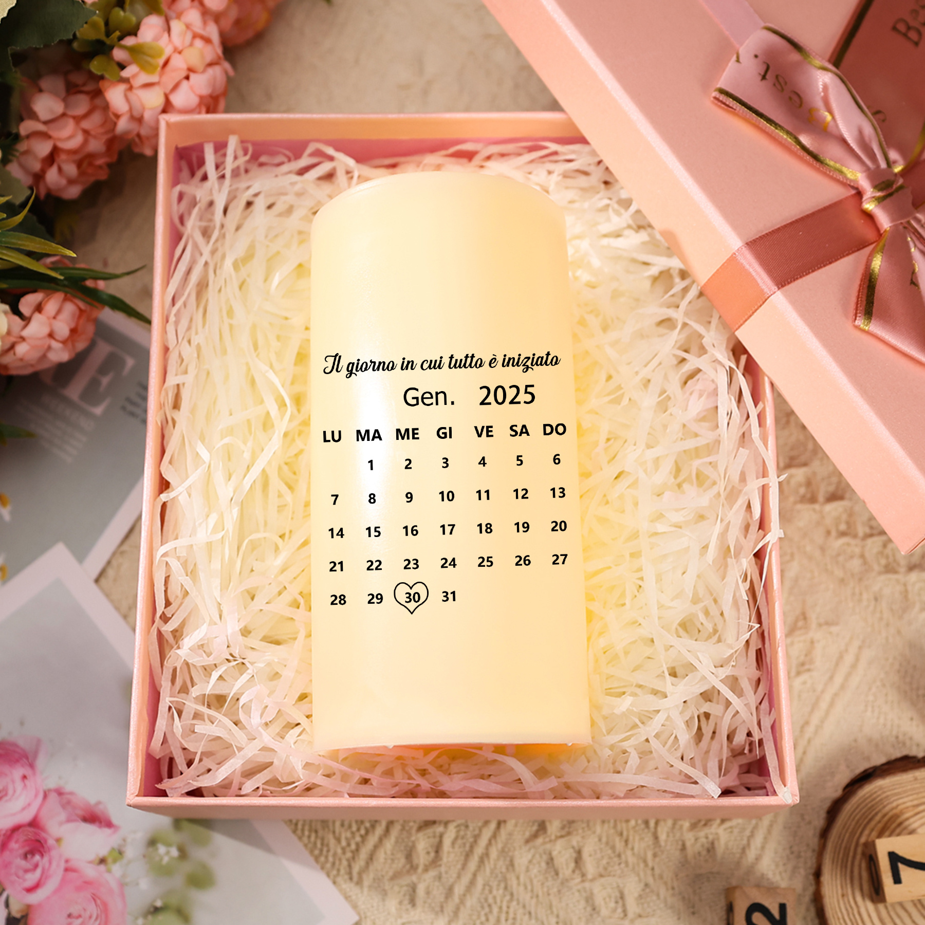 Candela a LED personalizzata per coppia con 2 nomi