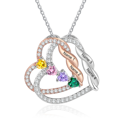 Collana Cuori intrecciati personalizzata con pietra di nascita