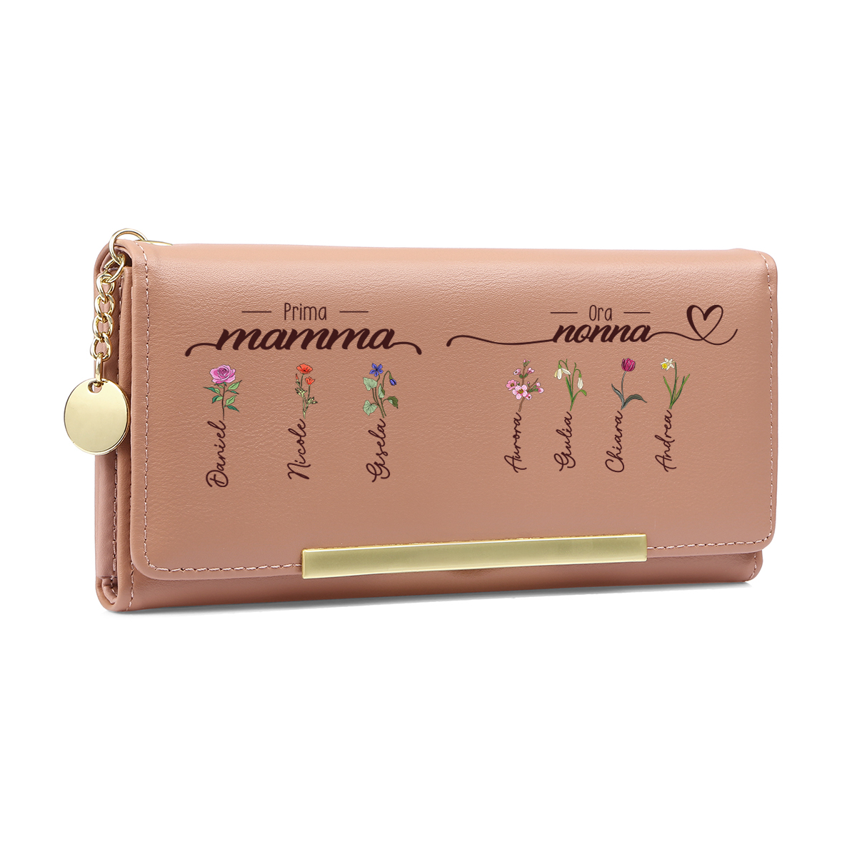 Borsellino in pelle con motivo floreale personalizzato per Mamma/Nonna