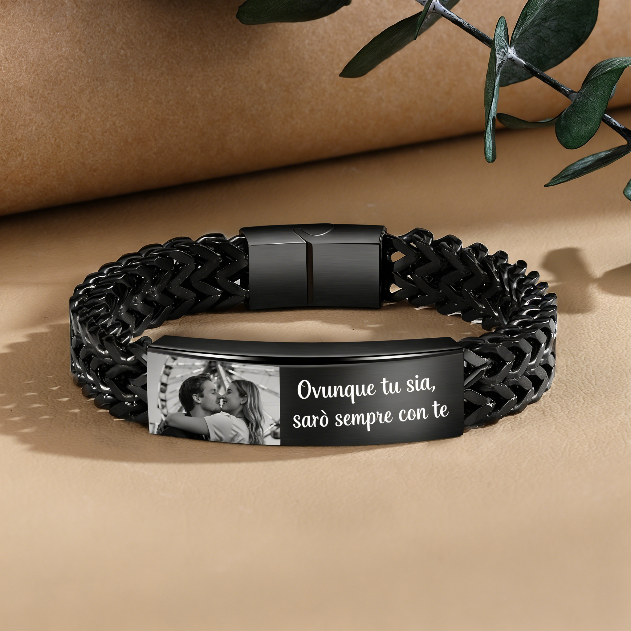 Bracciale da uomo personalizzato con foto e testo a scelta – regalo per partner o amico