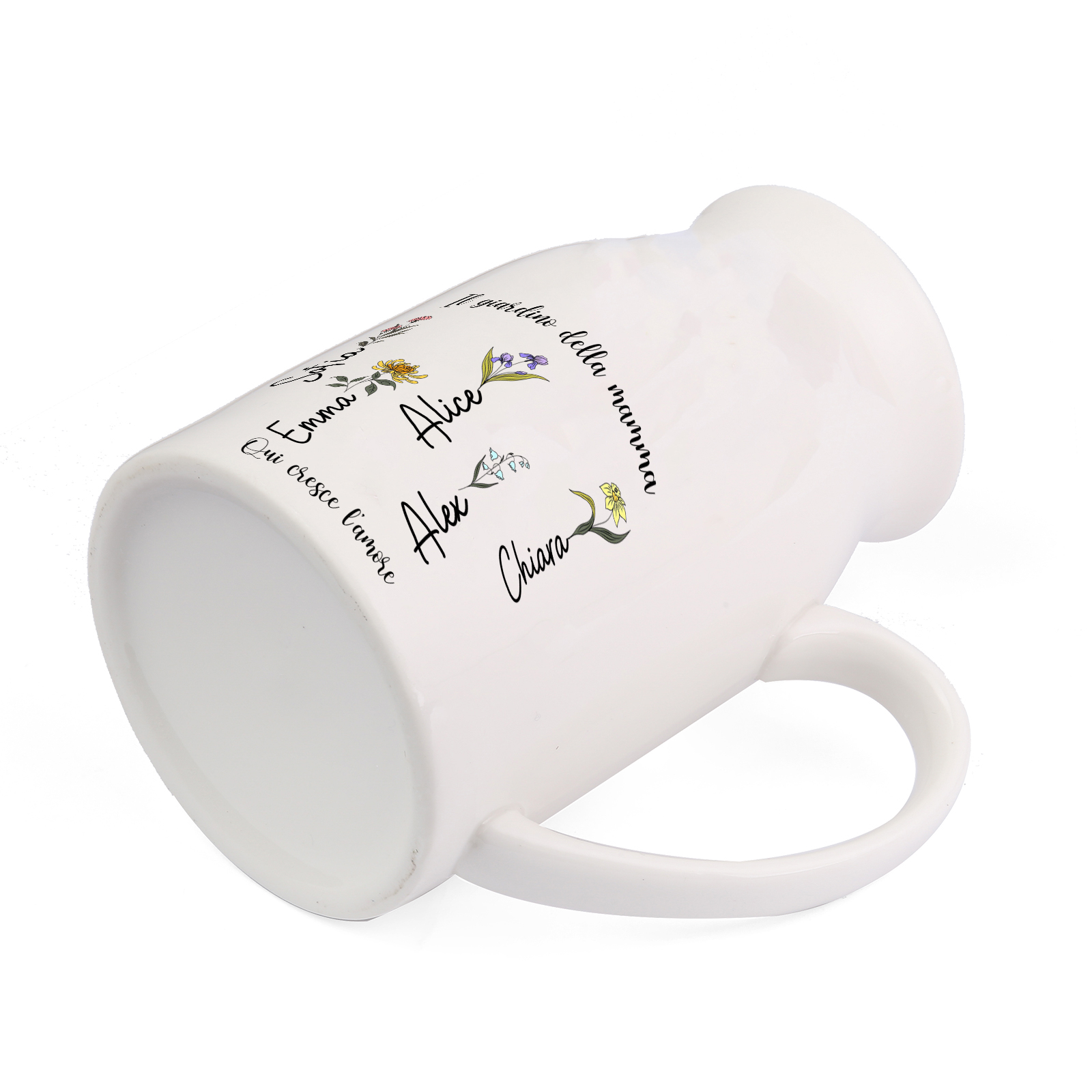 Vaso in ceramica personalizzato Il giardino della mamma con 1–10 mesi di nascita e nomi