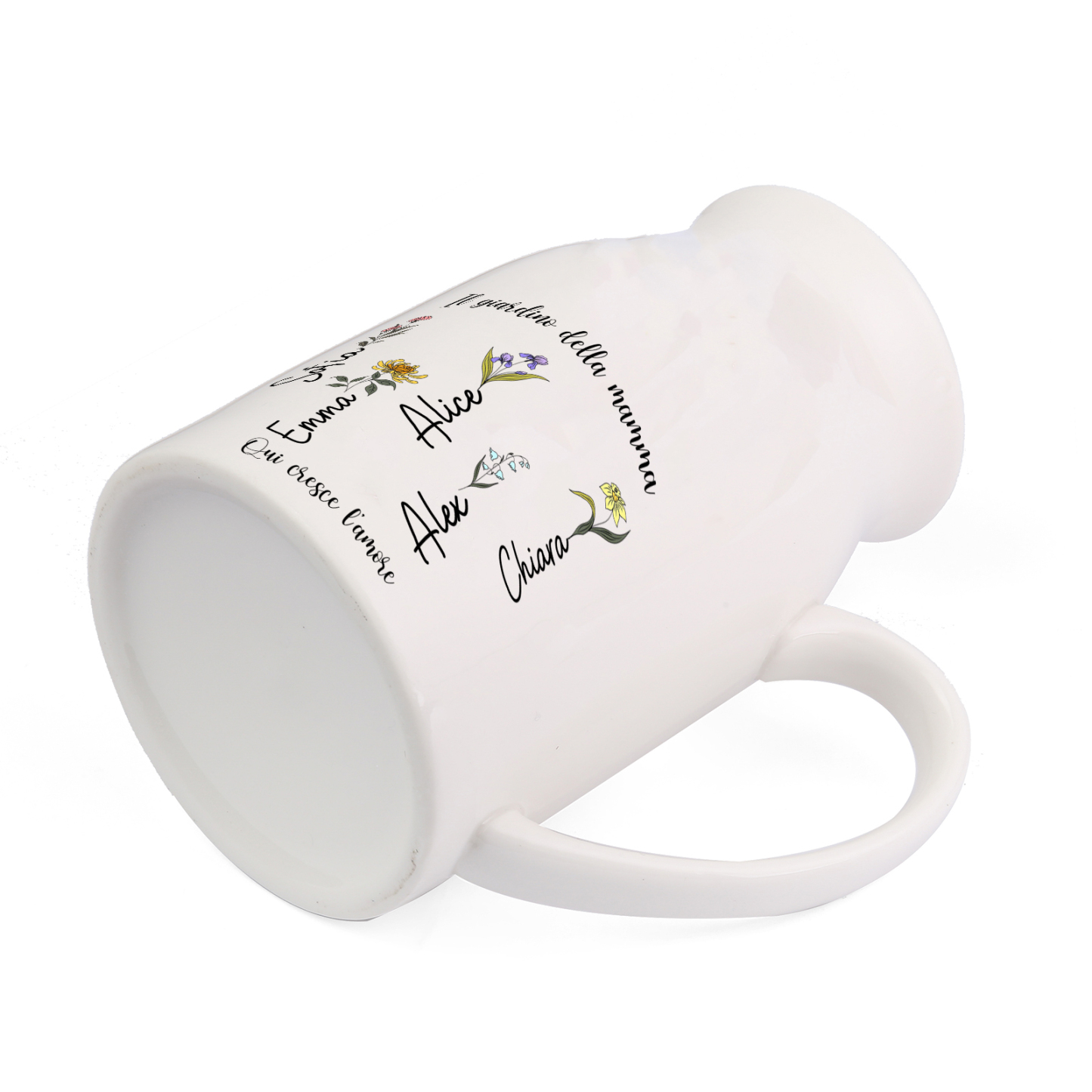 Vaso in ceramica personalizzato Il giardino della mamma con 1–10 mesi di nascita e nomi