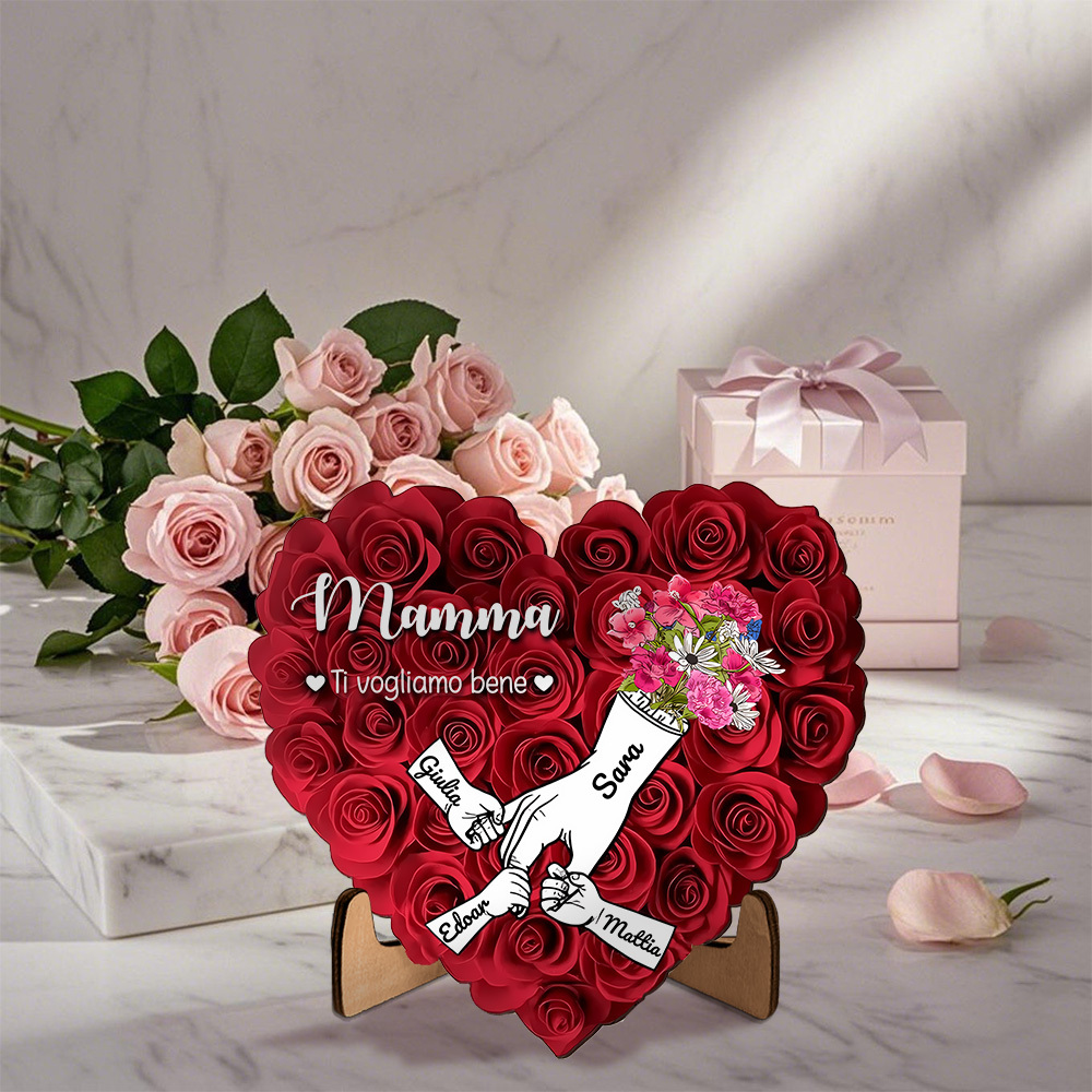 Targa in legno personalizzata a forma di cuore – Regalo con da 2 a 7 nomi per mamma o nonna