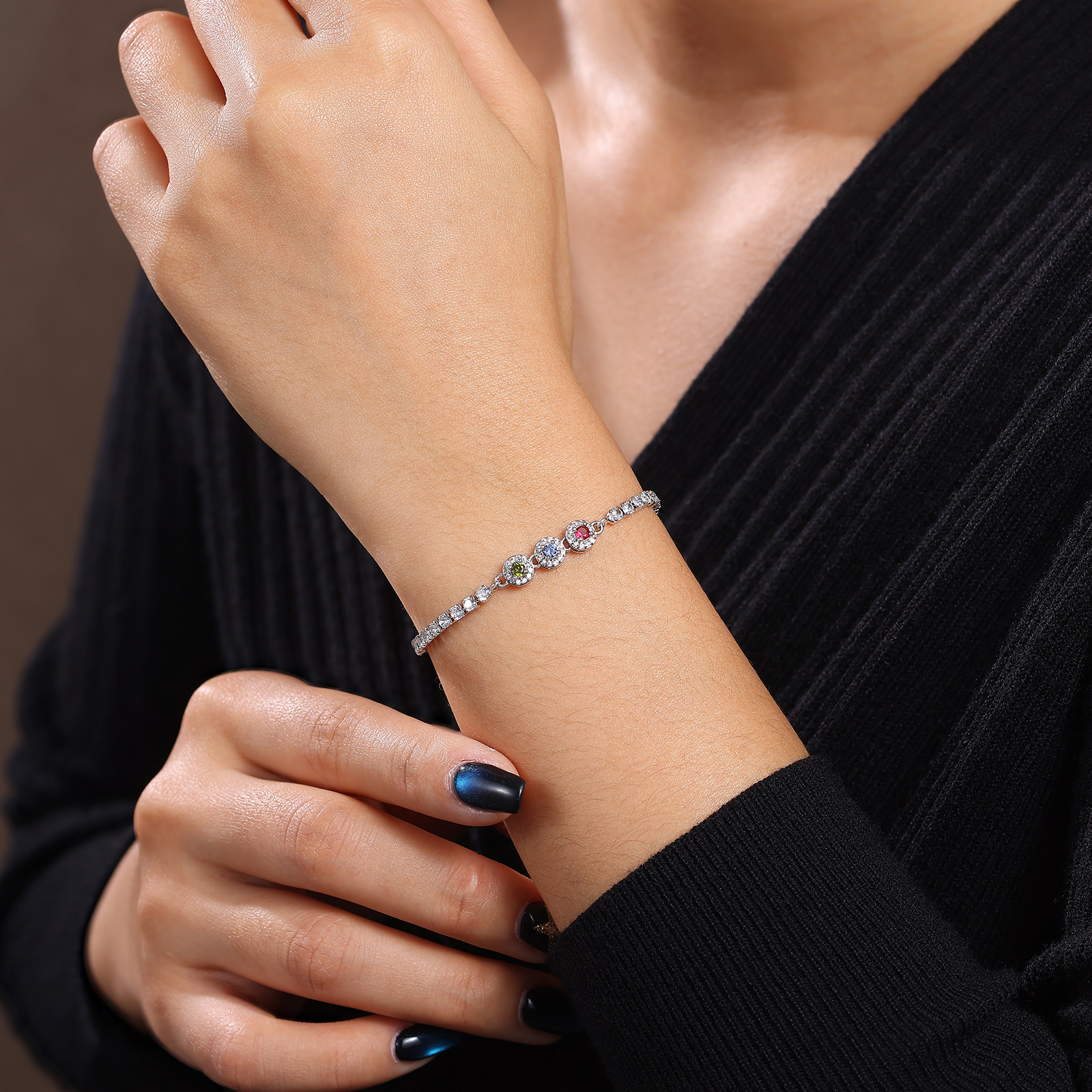 Bracciale da tennis personalizzabile con 2–5 pietre di nascita, regolabile