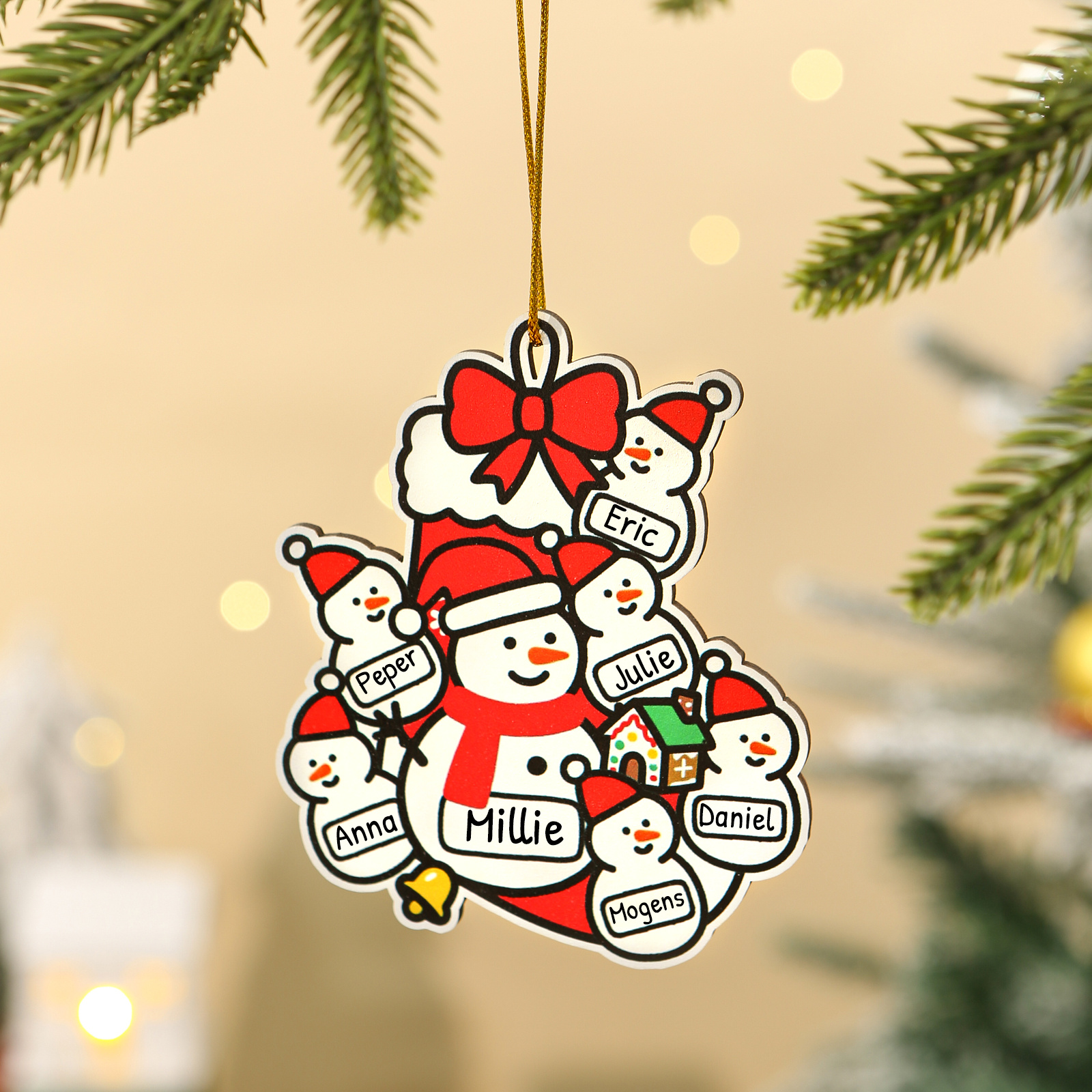 Decorazione per albero di Natale con famiglia di pupazzi di neve personalizzata con nome