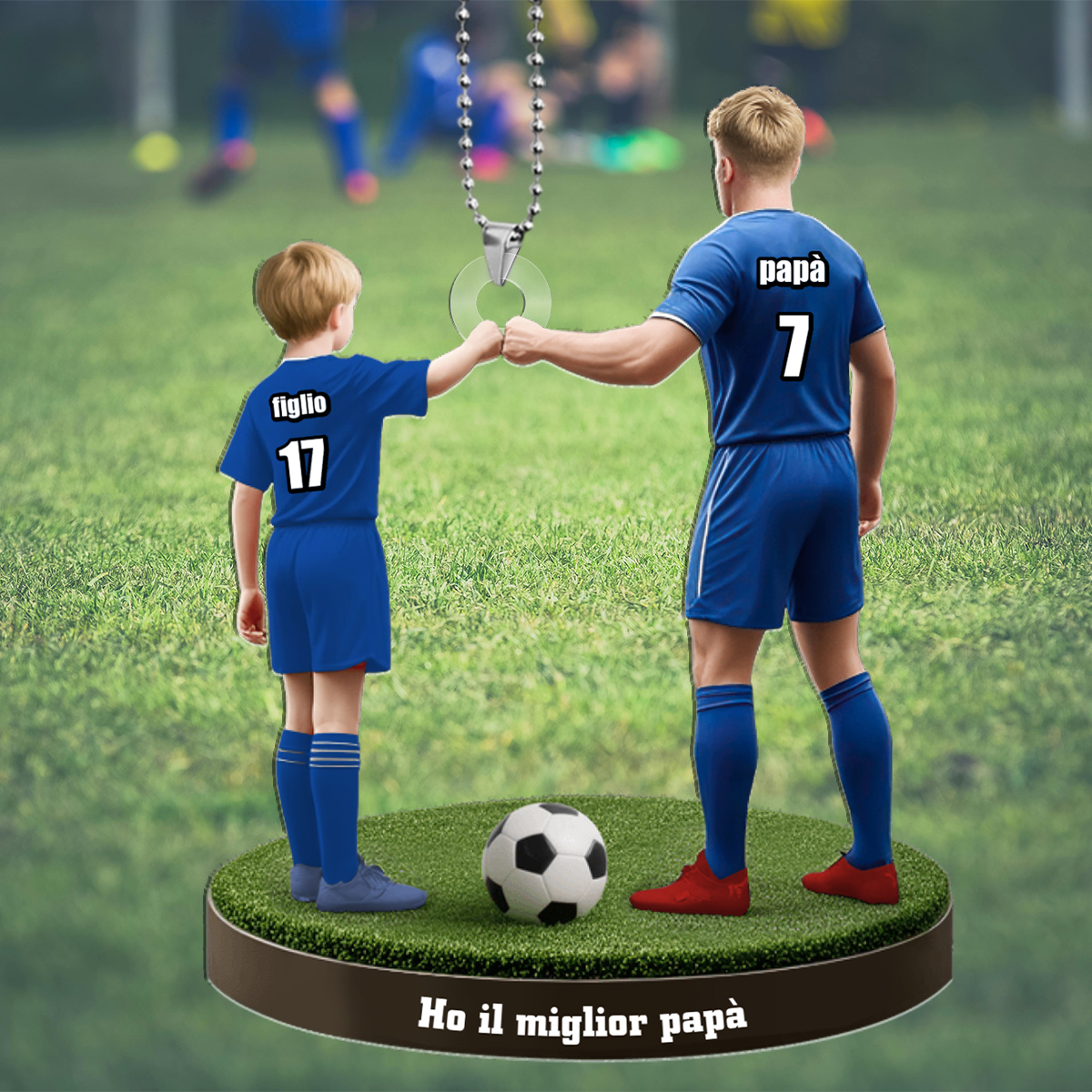 Portachiavi personalizzato Papà e figlio con ciondolo di calcio in acrilico