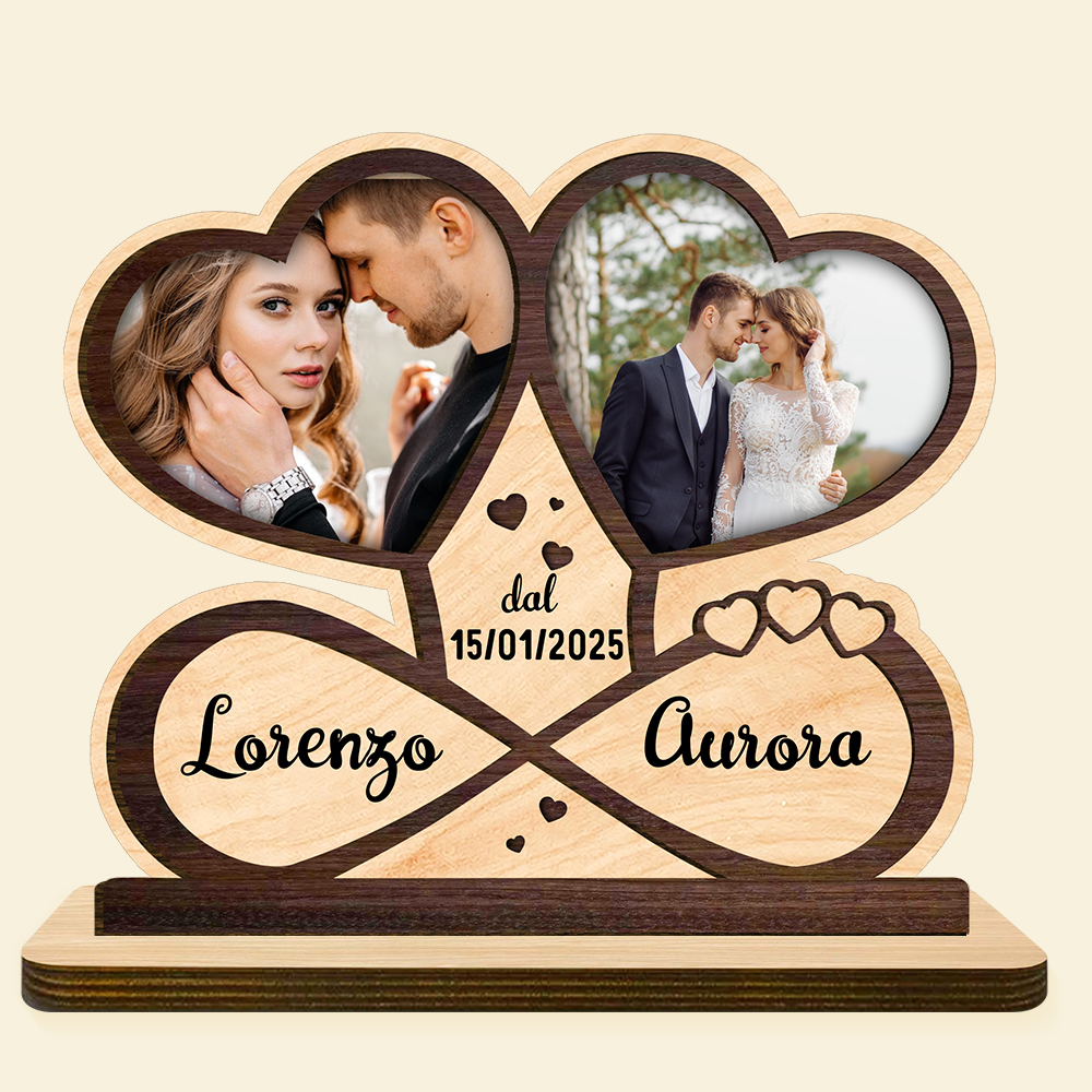 Targa in legno personalizzata con foto, nomi e data – Decorazione romantica per coppie