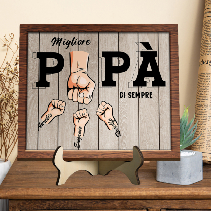 1-6 nomi e pugni - Targa in legno personalizzata con grafica Il miglior papà di sempre - Regalo per la Festa del Papà | Jessemade