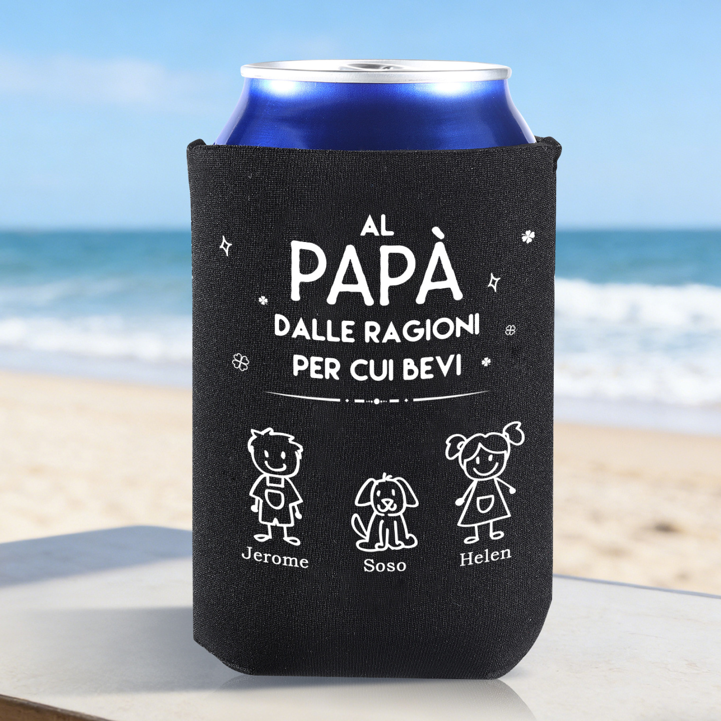Manicotto Termico Personalizzato per Lattina con Famiglia a Fumetti – Papà DALLE RAGIONI PER CUI BEVI