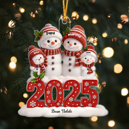 Addobbo di Natale personalizzato per famiglia 2025 con pupazzi di neve, da 2 a 10 nomi, decorazione per albero, regalo per genitori, bambini e nonni | Jessemade