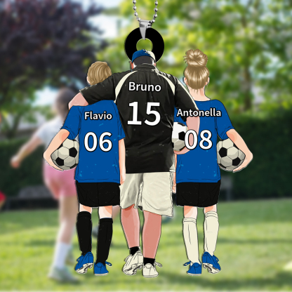 Ornamento da calcio personalizzato per papà allenatore con i nomi dei bambini