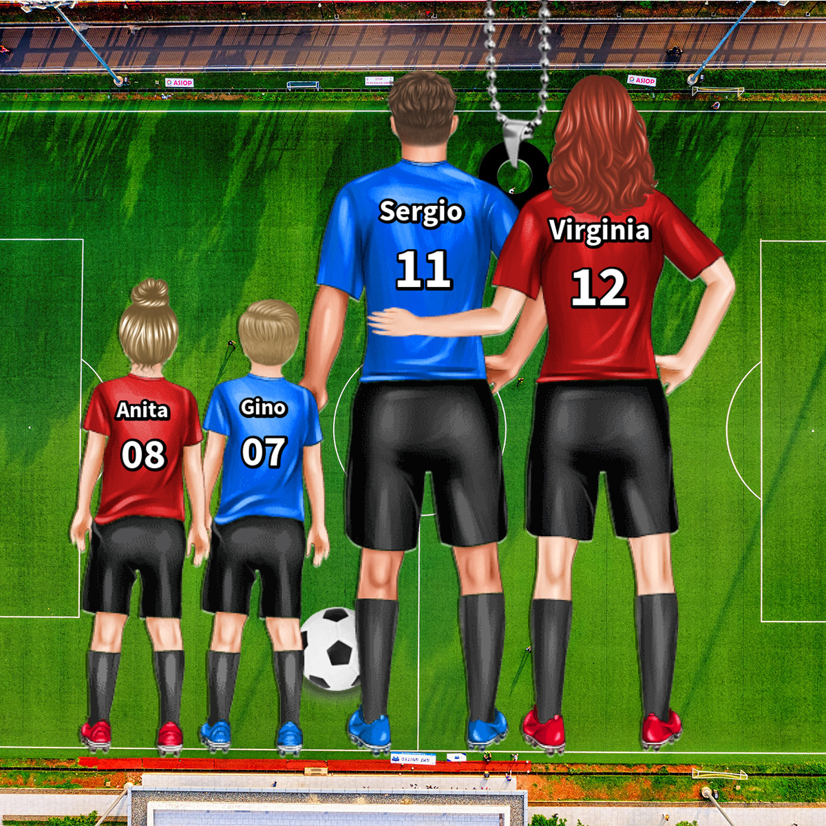 Portachiavi personalizzato a forma di maglia da calcio di famiglia, ornamento da appendere per papà