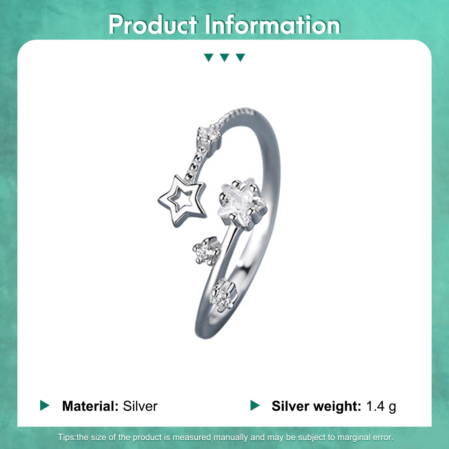 Anello Aperto con Stella in Argento 925 – Eleganza e Brillantezza per Donne Speciali