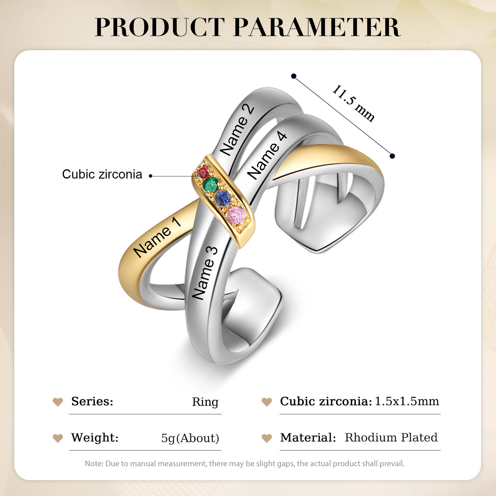 Anello Personalizzato con 4 Nomi e 4 Pietra di Nascita simbolo di amore e connessione