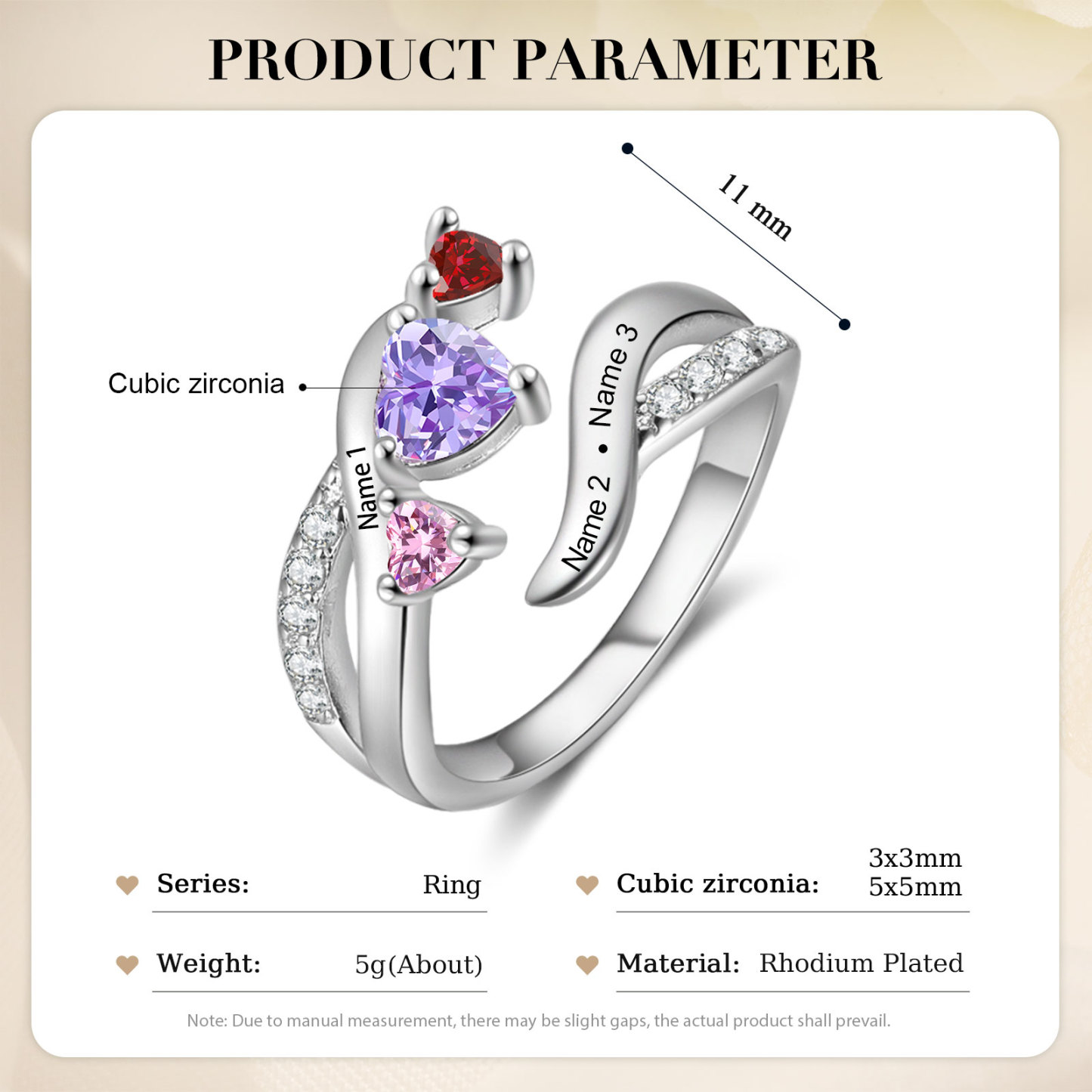 Anello Personalizzato con Nomi e Pietra di Nascita Regalo Unico per Donne