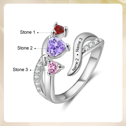 Anello Personalizzato con Nomi e Pietra di Nascita Regalo Unico per Donne