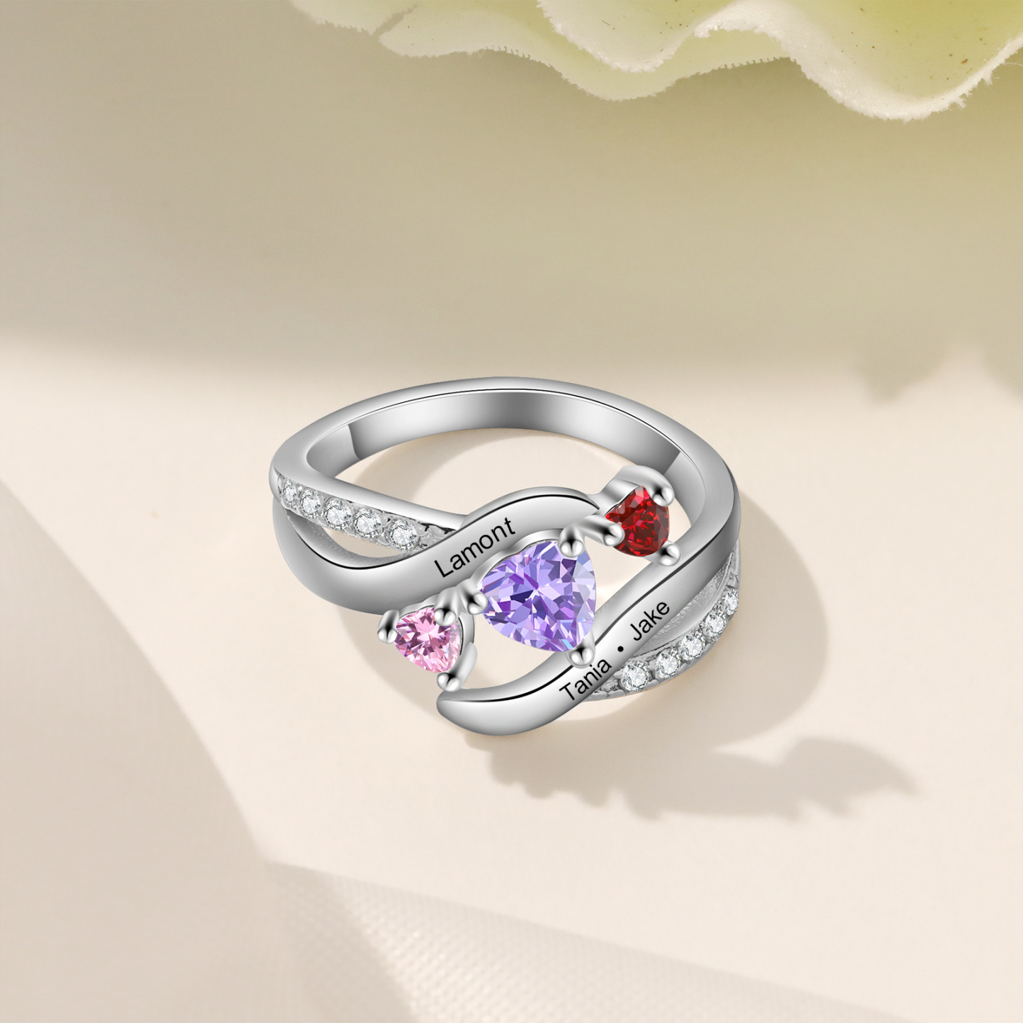 Anello Personalizzato con Nomi e Pietra di Nascita Regalo Unico per Donne