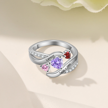 Anello Personalizzato con Nomi e Pietra di Nascita Regalo Unico per Donne