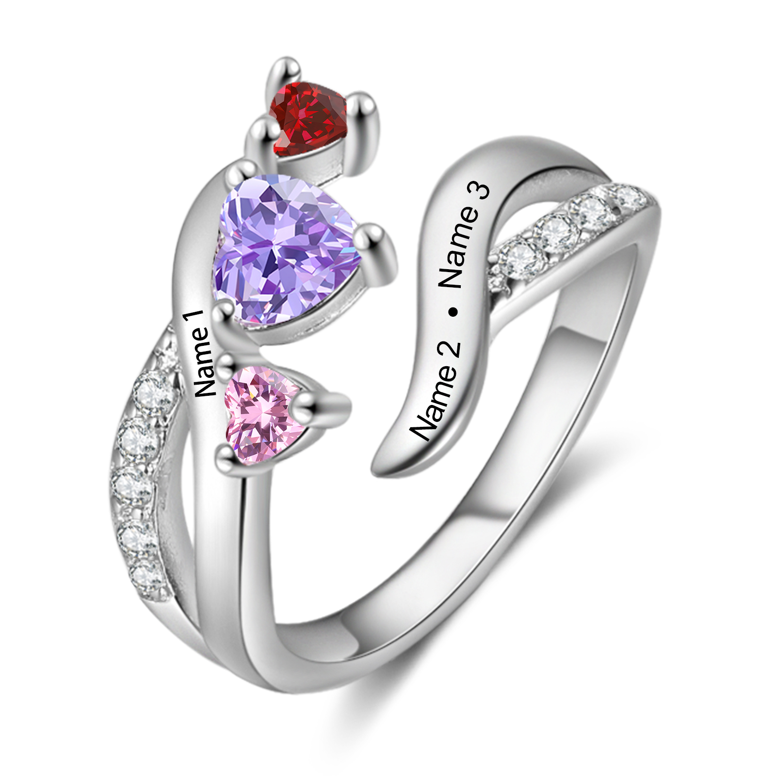 Anello Personalizzato con Nomi e Pietra di Nascita Regalo Unico per Donne