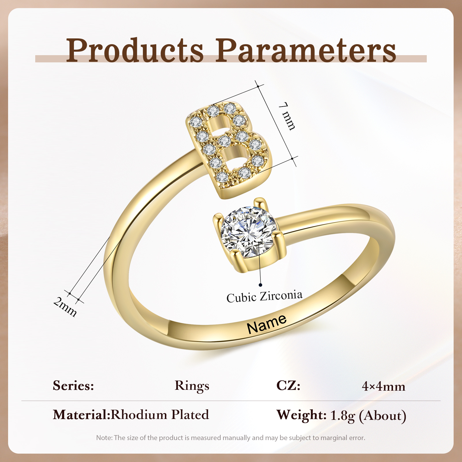 Anello in Rame Personalizzato con 1 Iniziale e 1 Nome - Design Elegante e Romantico - Regalo di Natale per Lui/Lei | Jessemade