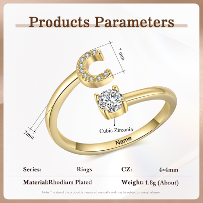 Anello in Rame Personalizzato con 1 Iniziale e 1 Nome - Design Elegante e Romantico - Regalo di Natale per Lui/Lei | Jessemade