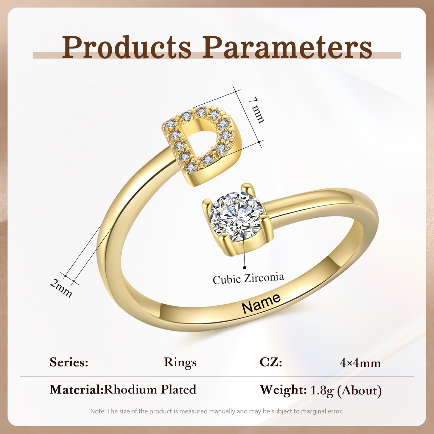 Anello in Rame Personalizzato con 1 Iniziale e 1 Nome - Design Elegante e Romantico - Regalo di Natale per Lui/Lei | Jessemade