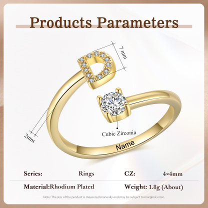 Anello in Rame Personalizzato con 1 Iniziale e 1 Nome - Design Elegante e Romantico - Regalo di Natale per Lui/Lei | Jessemade