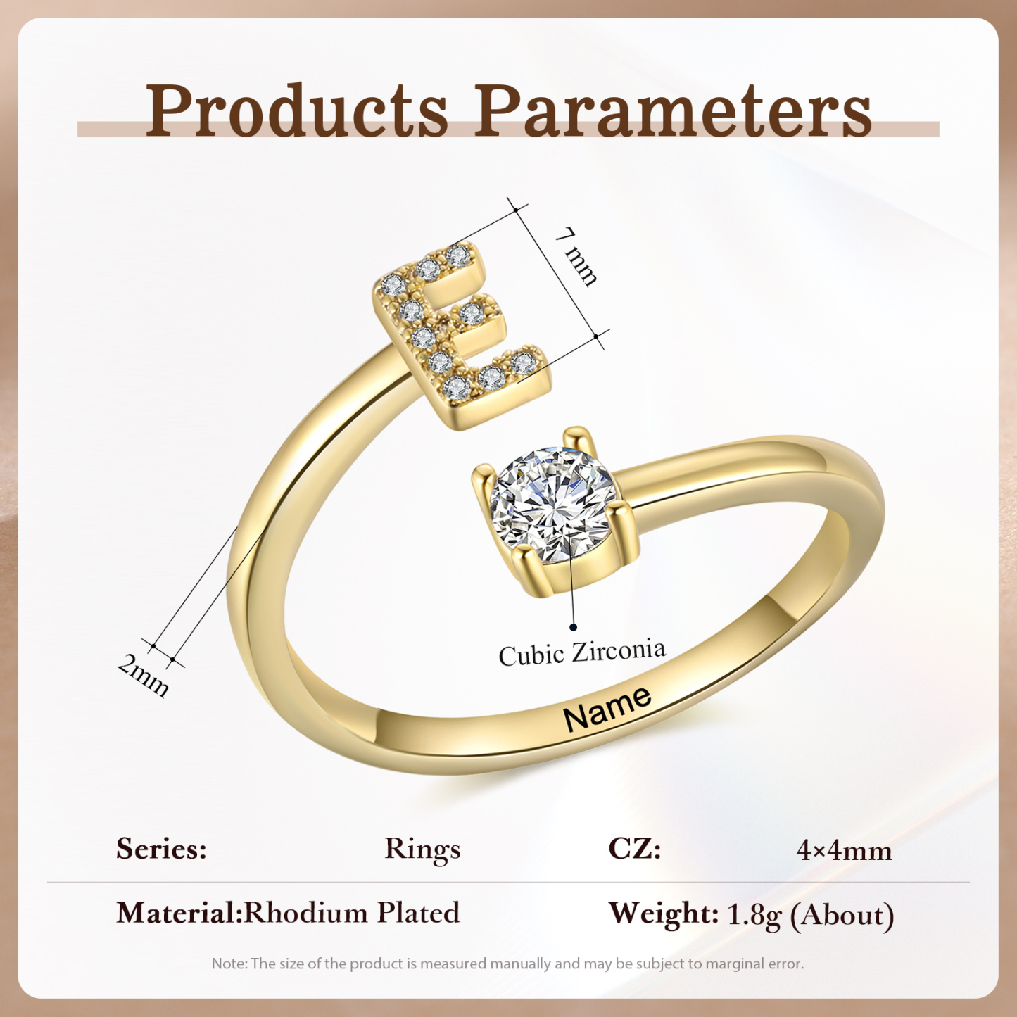 Anello in Rame Personalizzato con 1 Iniziale e 1 Nome - Design Elegante e Romantico - Regalo di Natale per Lui/Lei | Jessemade