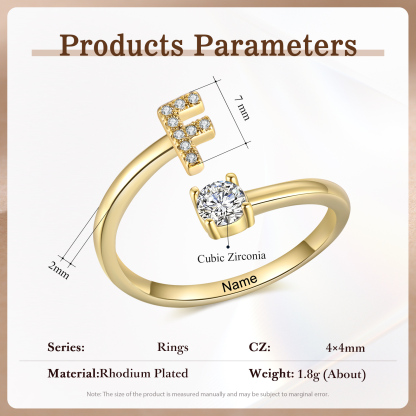 Anello in Rame Personalizzato con 1 Iniziale e 1 Nome - Design Elegante e Romantico - Regalo di Natale per Lui/Lei | Jessemade