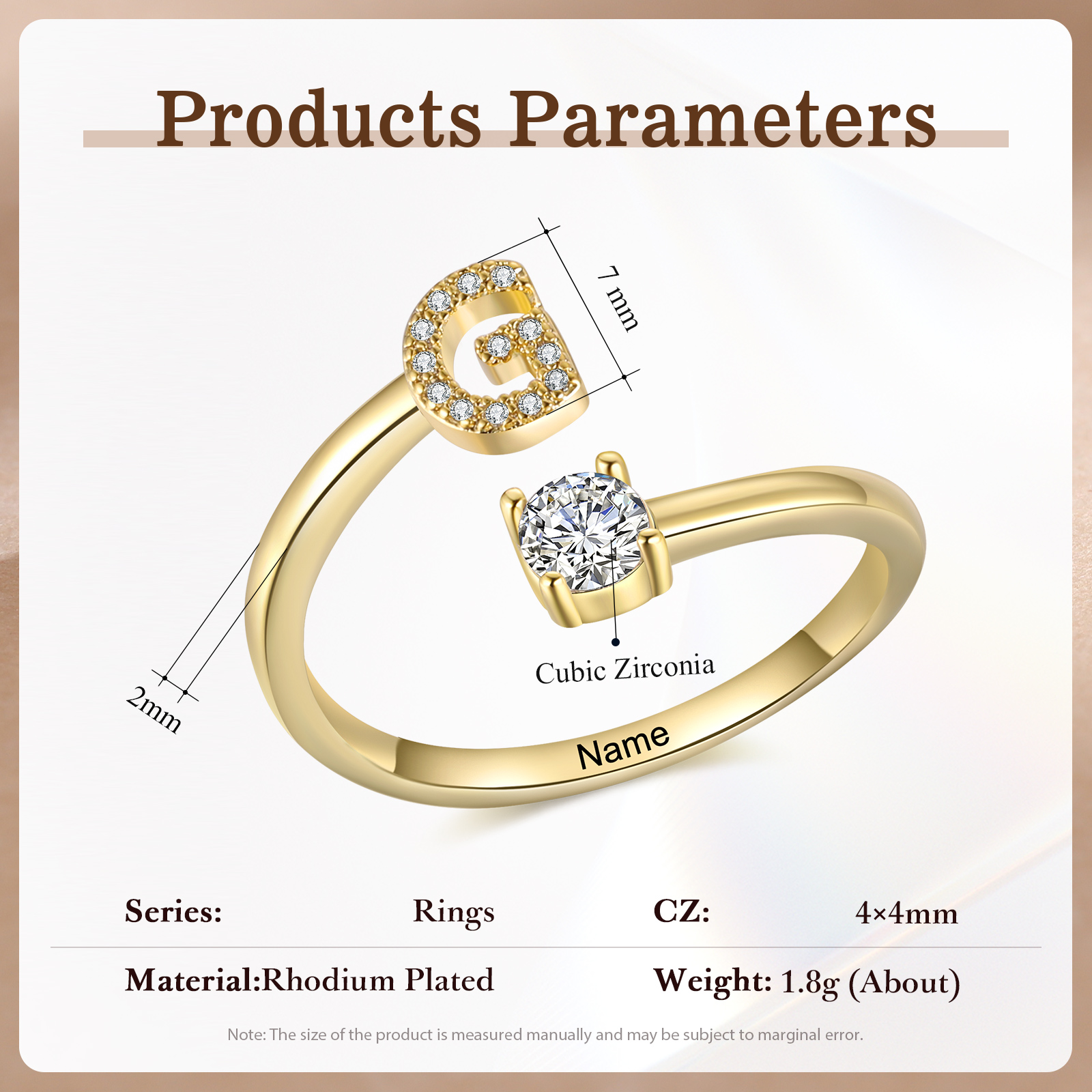 Anello in Rame Personalizzato con 1 Iniziale e 1 Nome - Design Elegante e Romantico - Regalo di Natale per Lui/Lei | Jessemade