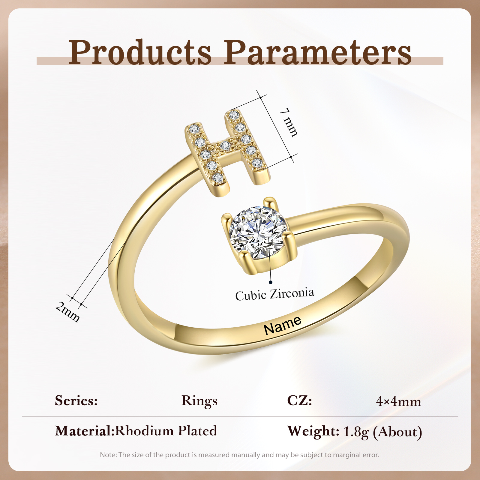 Anello in Rame Personalizzato con 1 Iniziale e 1 Nome - Design Elegante e Romantico - Regalo di Natale per Lui/Lei | Jessemade