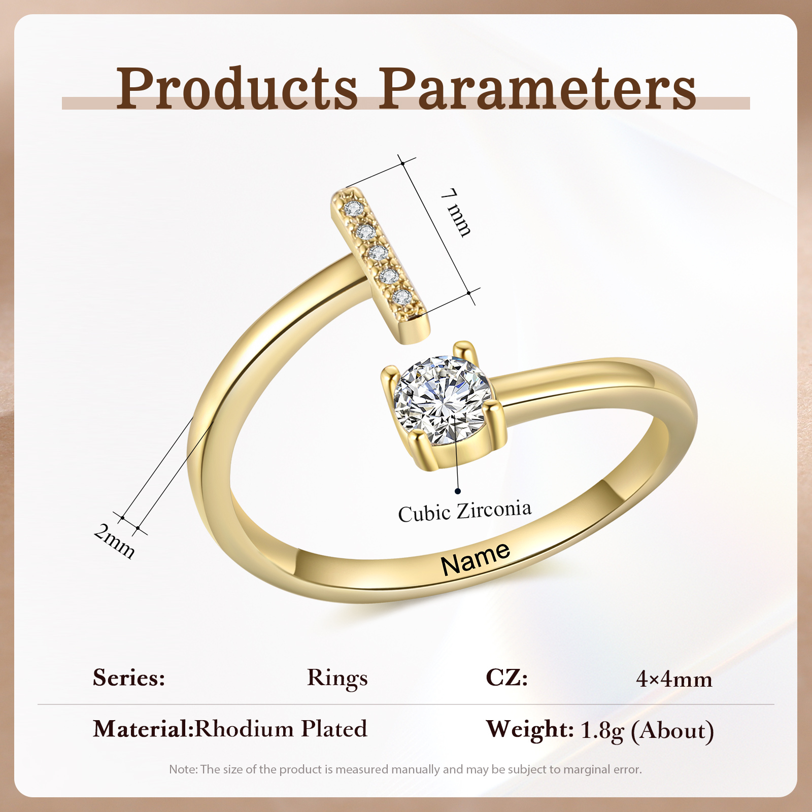 Anello in Rame Personalizzato con 1 Iniziale e 1 Nome - Design Elegante e Romantico - Regalo di Natale per Lui/Lei | Jessemade