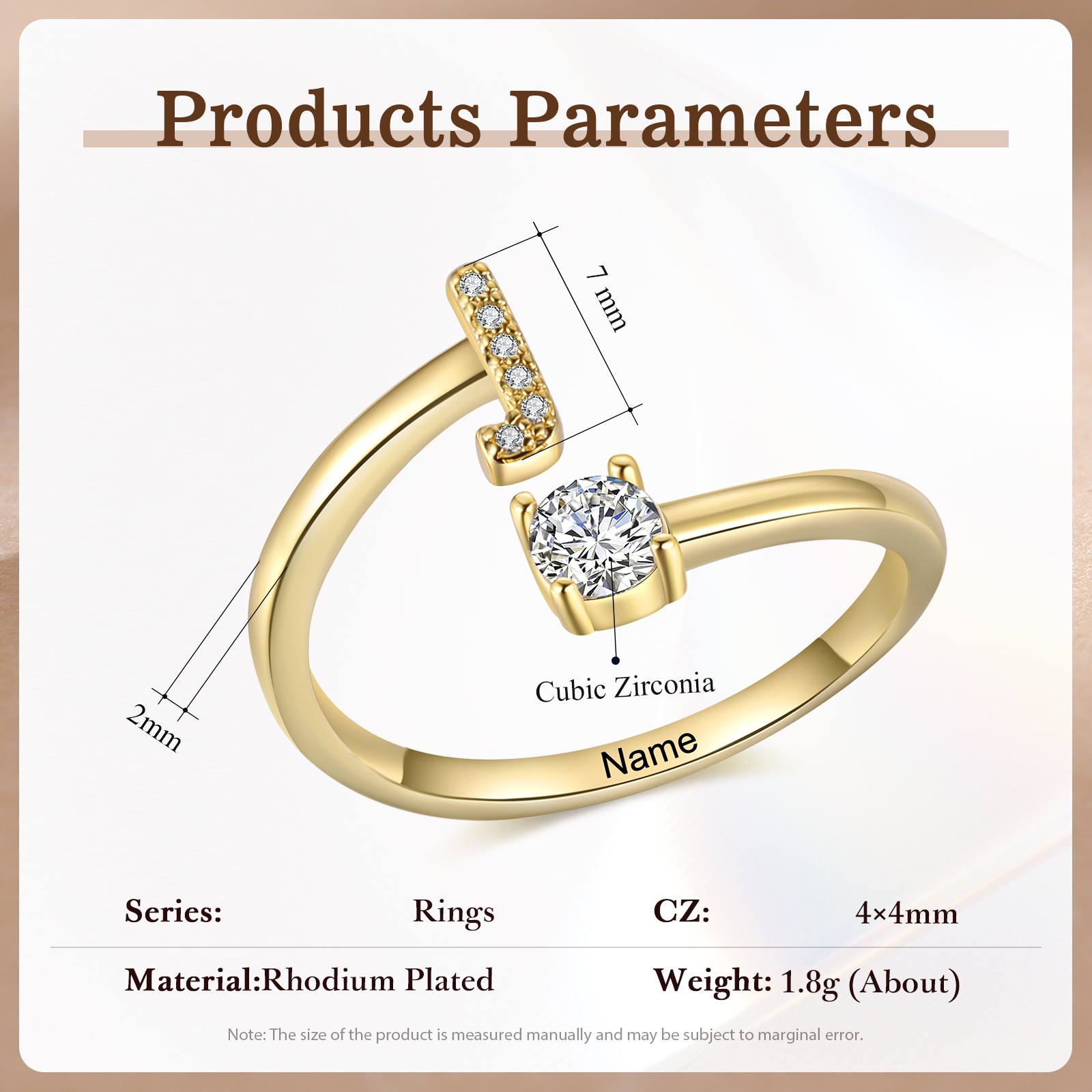 Anello in Rame Personalizzato con 1 Iniziale e 1 Nome - Design Elegante e Romantico - Regalo di Natale per Lui/Lei | Jessemade