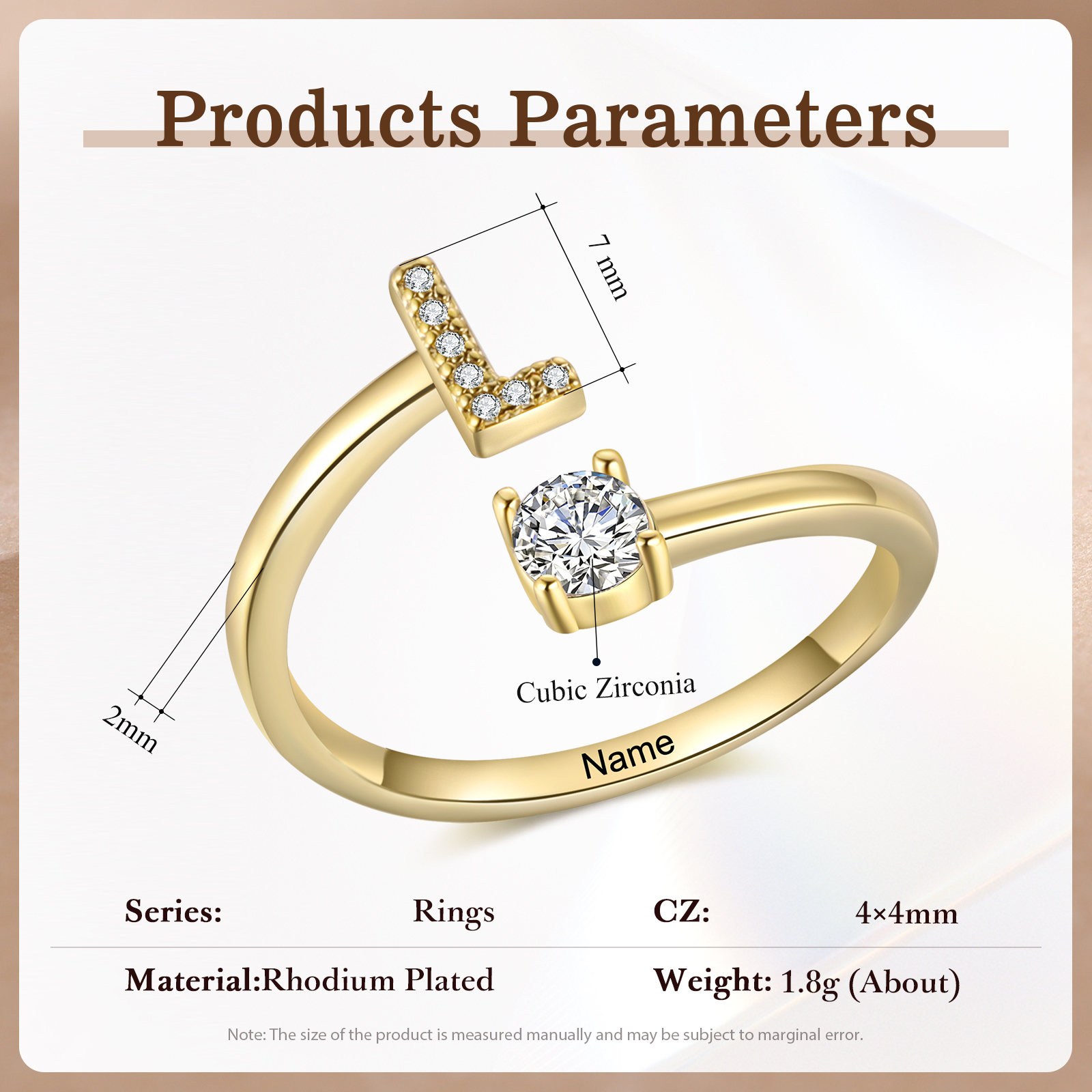 Anello in Rame Personalizzato con 1 Iniziale e 1 Nome - Design Elegante e Romantico - Regalo di Natale per Lui/Lei | Jessemade