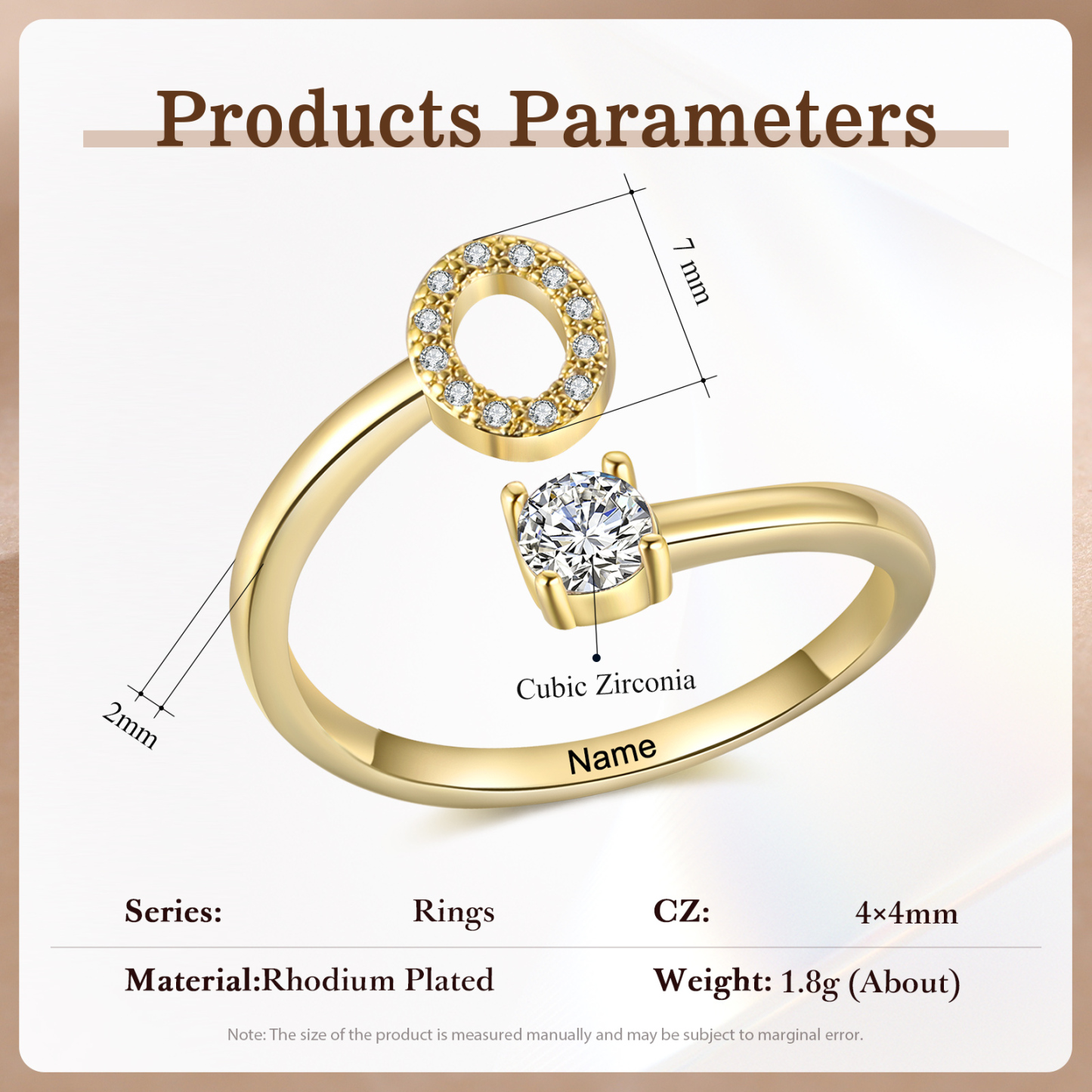 Anello in Rame Personalizzato con 1 Iniziale e 1 Nome - Design Elegante e Romantico - Regalo di Natale per Lui/Lei | Jessemade