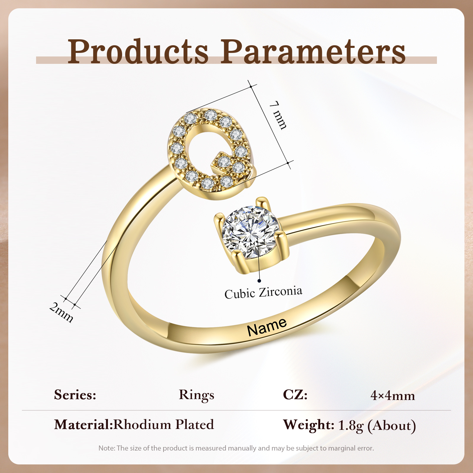 Anello in Rame Personalizzato con 1 Iniziale e 1 Nome - Design Elegante e Romantico - Regalo di Natale per Lui/Lei | Jessemade