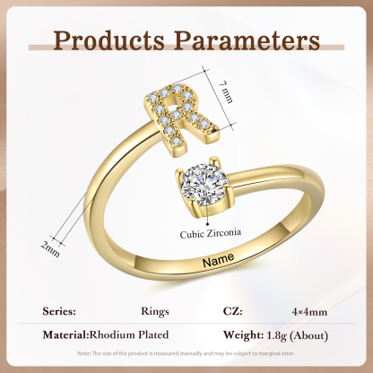 Anello in Rame Personalizzato con 1 Iniziale e 1 Nome - Design Elegante e Romantico - Regalo di Natale per Lui/Lei | Jessemade