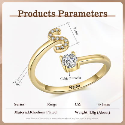 Anello in Rame Personalizzato con 1 Iniziale e 1 Nome - Design Elegante e Romantico - Regalo di Natale per Lui/Lei | Jessemade