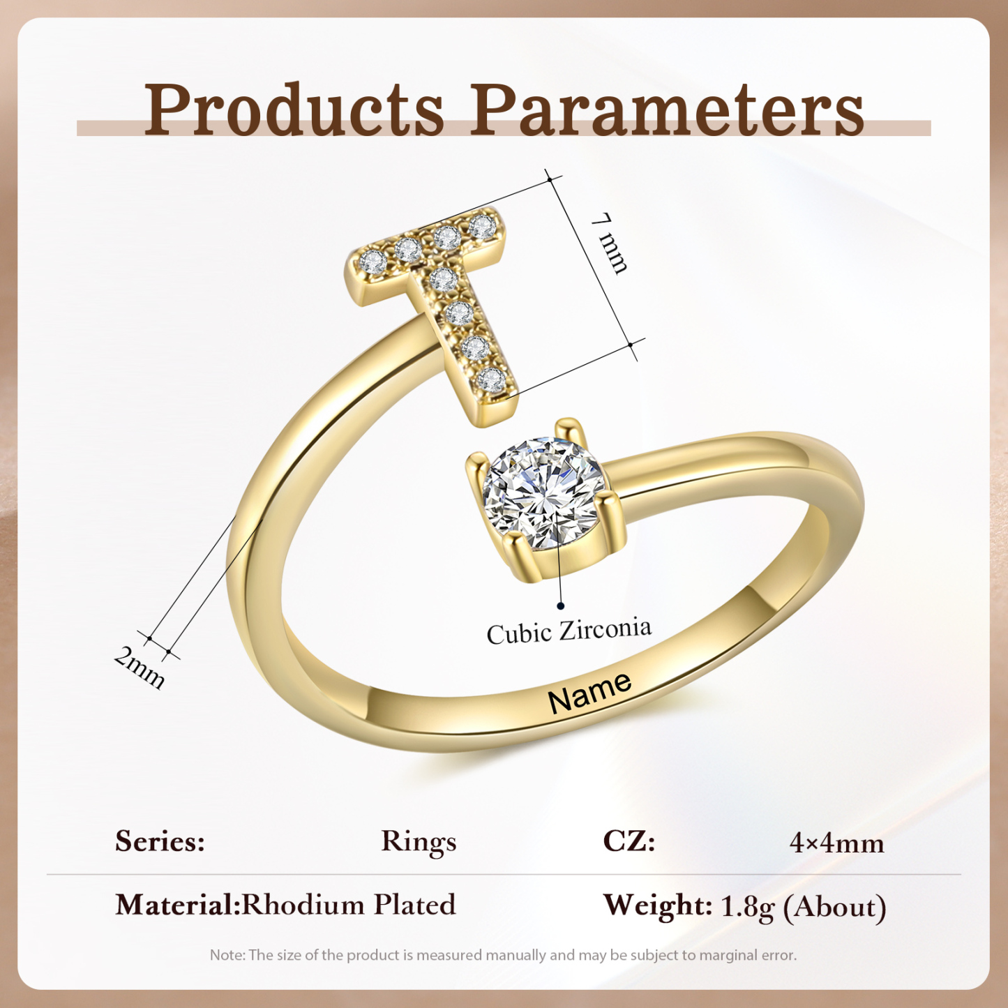 Anello in Rame Personalizzato con 1 Iniziale e 1 Nome - Design Elegante e Romantico - Regalo di Natale per Lui/Lei | Jessemade