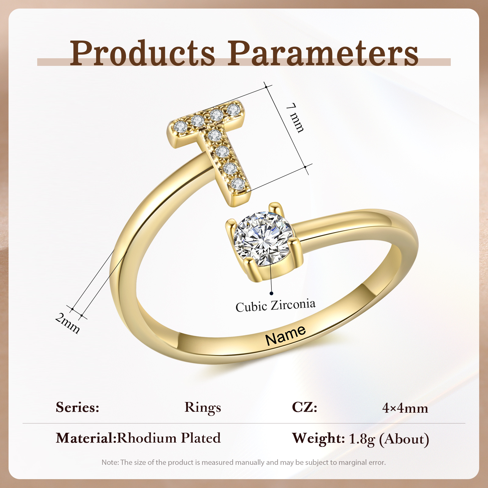 Anello in Rame Personalizzato con 1 Iniziale e 1 Nome - Design Elegante e Romantico - Regalo di Natale per Lui/Lei | Jessemade