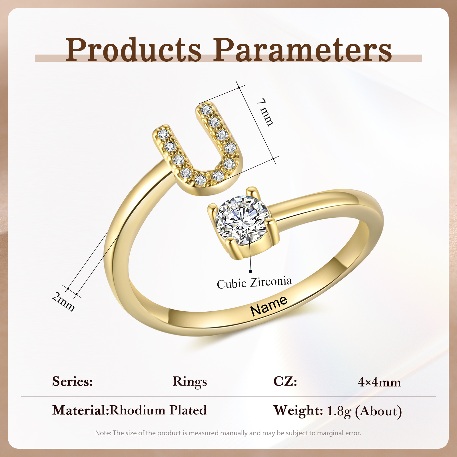 Anello in Rame Personalizzato con 1 Iniziale e 1 Nome - Design Elegante e Romantico - Regalo di Natale per Lui/Lei | Jessemade