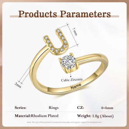 Anello in Rame Personalizzato con 1 Iniziale e 1 Nome - Design Elegante e Romantico - Regalo di Natale per Lui/Lei | Jessemade