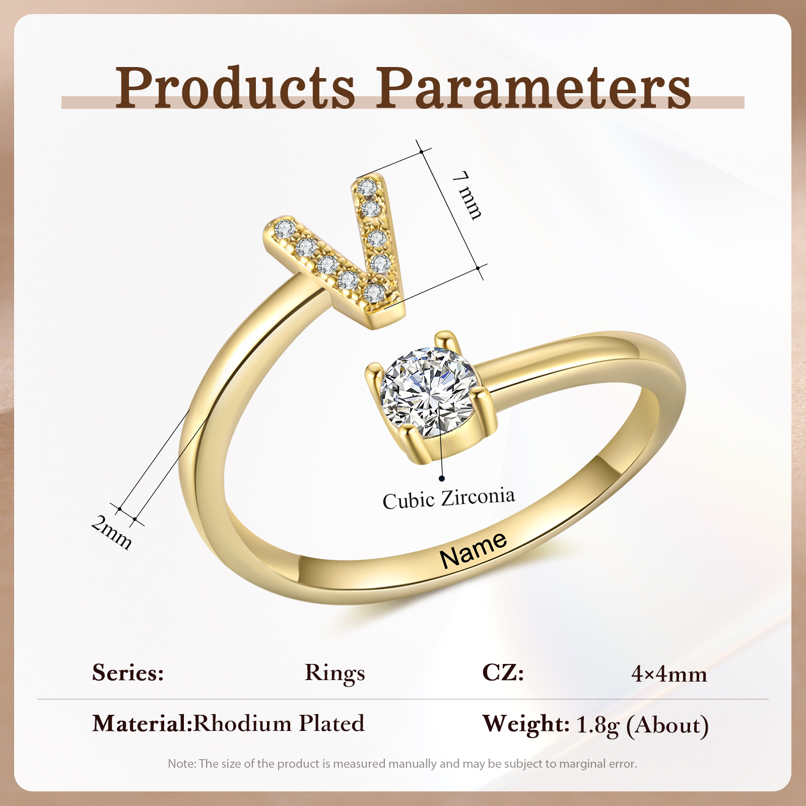 Anello in Rame Personalizzato con 1 Iniziale e 1 Nome - Design Elegante e Romantico - Regalo di Natale per Lui/Lei | Jessemade