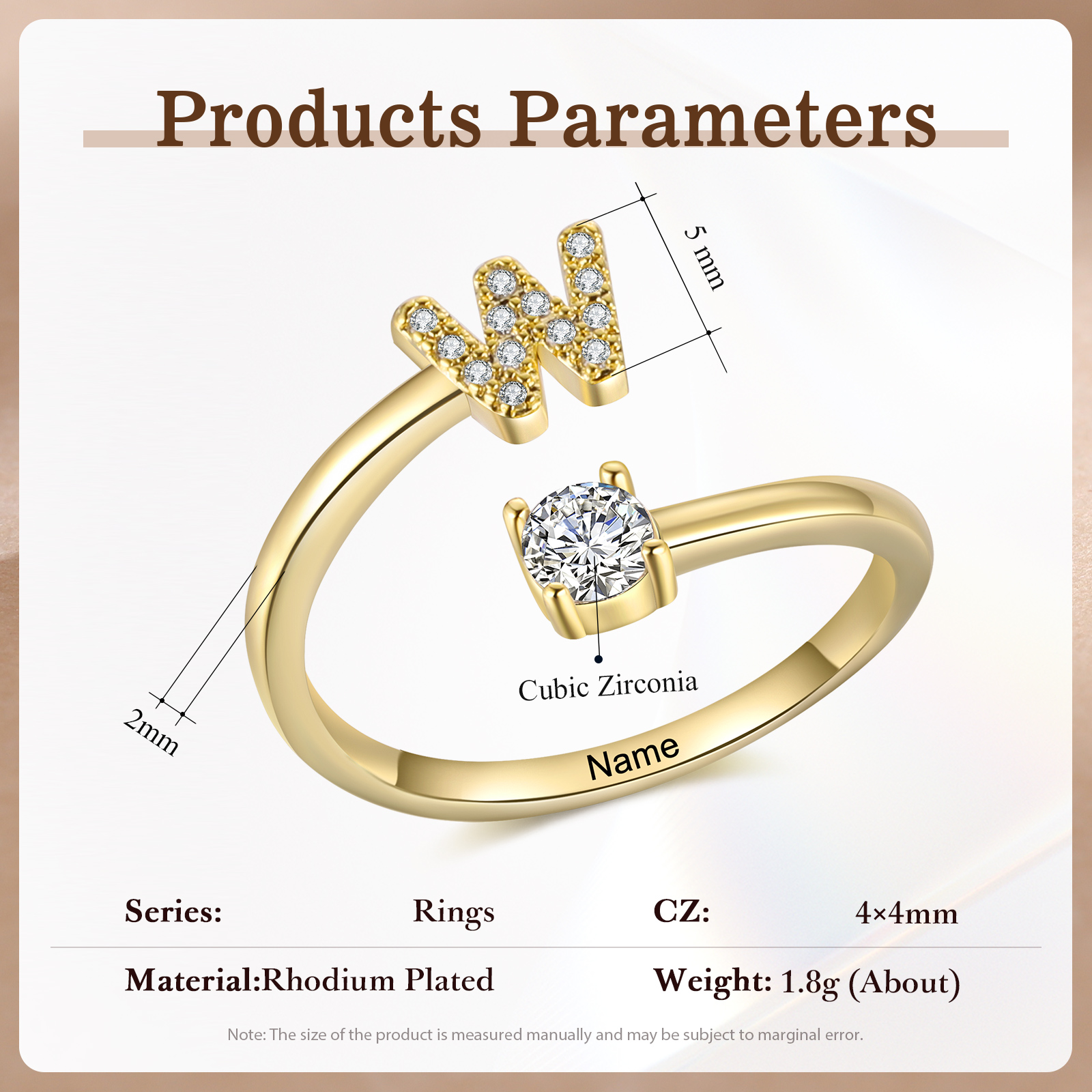 Anello in Rame Personalizzato con 1 Iniziale e 1 Nome - Design Elegante e Romantico - Regalo di Natale per Lui/Lei | Jessemade