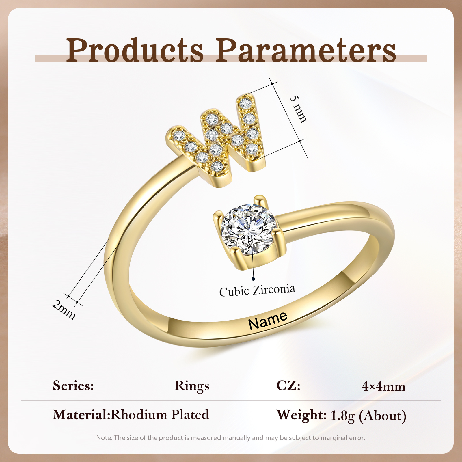 Anello in Rame Personalizzato con 1 Iniziale e 1 Nome - Design Elegante e Romantico - Regalo di Natale per Lui/Lei | Jessemade