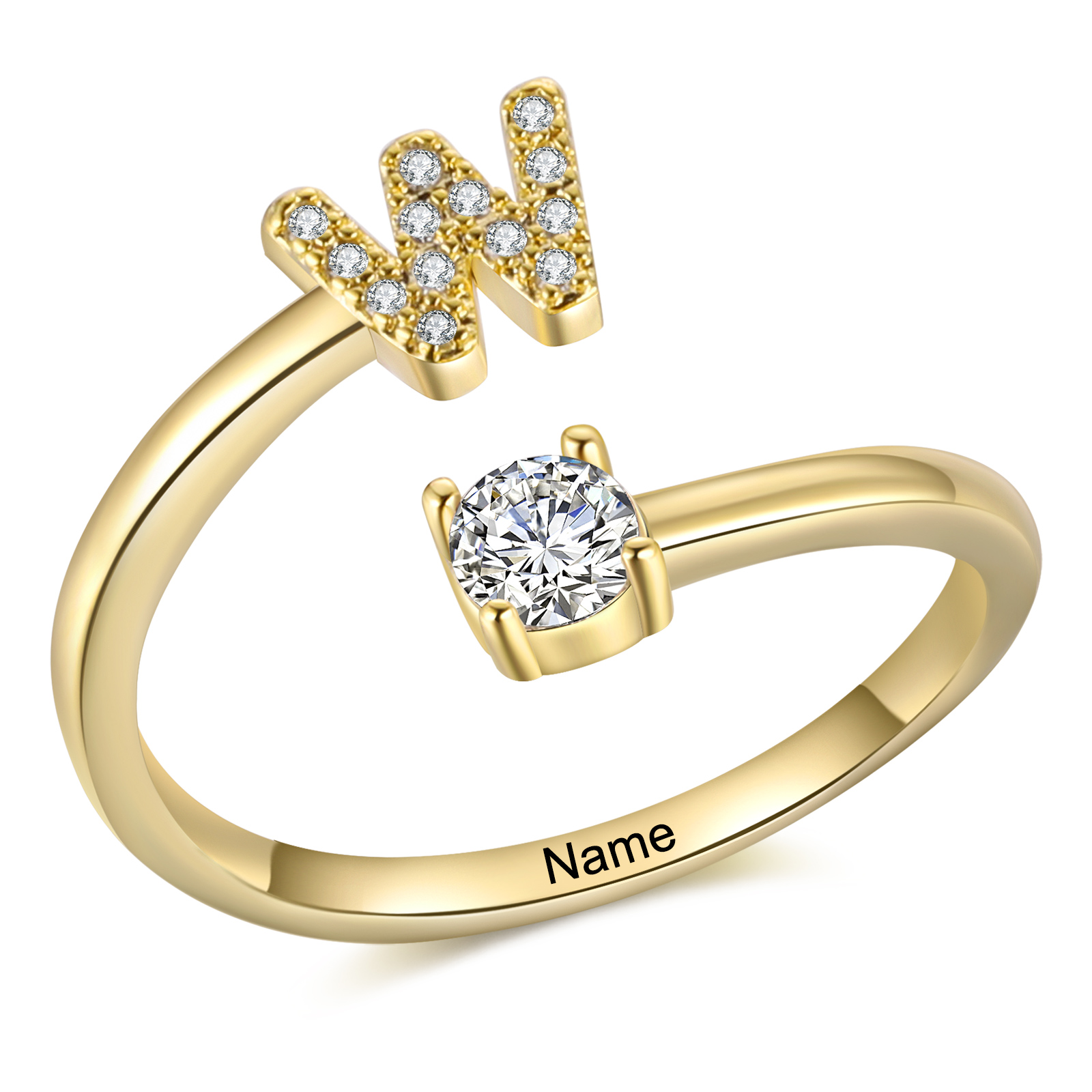 Anello in Rame Personalizzato con 1 Iniziale e 1 Nome - Design Elegante e Romantico - Regalo di Natale per Lui/Lei | Jessemade