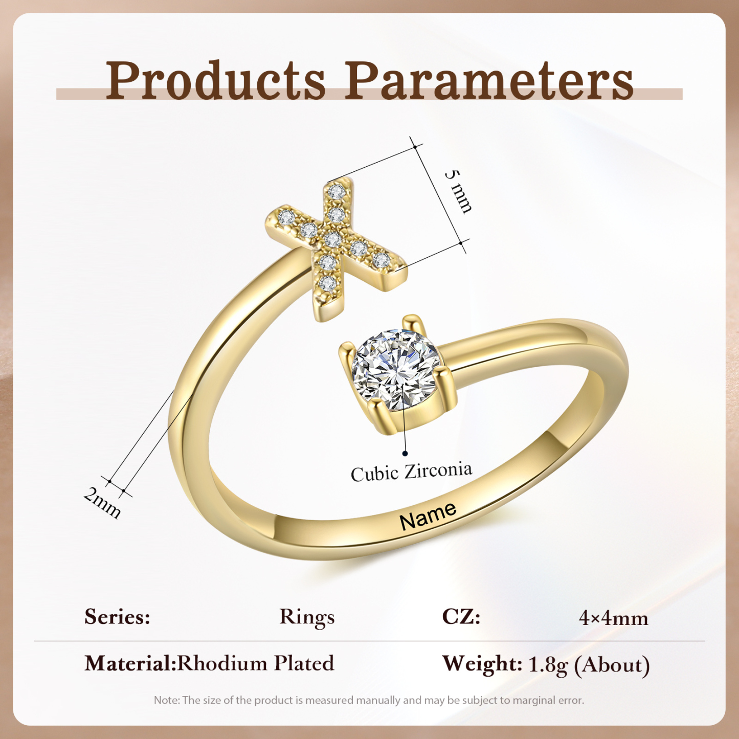 Anello in Rame Personalizzato con 1 Iniziale e 1 Nome - Design Elegante e Romantico - Regalo di Natale per Lui/Lei | Jessemade