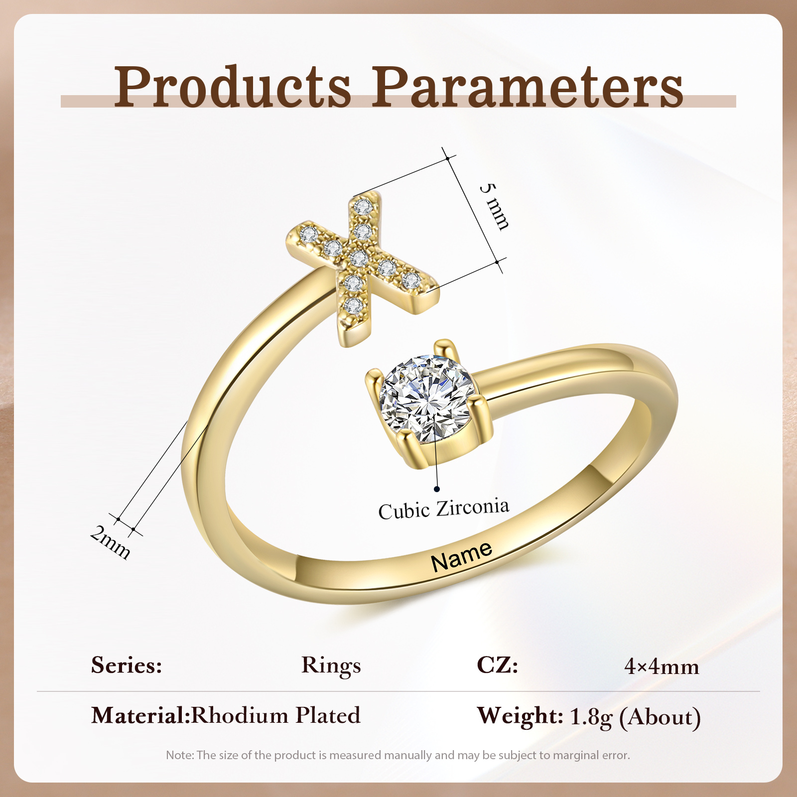 Anello in Rame Personalizzato con 1 Iniziale e 1 Nome - Design Elegante e Romantico - Regalo di Natale per Lui/Lei | Jessemade